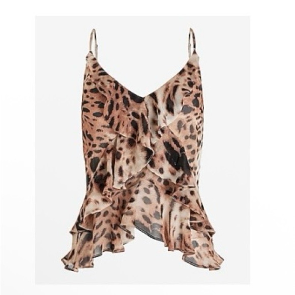 Express Leopard V-Neck Ruffle Front Cami Sz S-M
